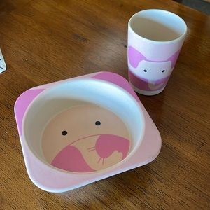 Childs Dinnerware Set. Pink Elephant Bowl cup Melamine Plastic